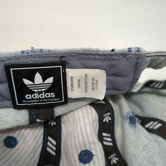 Adidas Baseball Cap Blue One Size Adjustable Embroidered Trefoil Denim Cotton - Picture 9 of 9